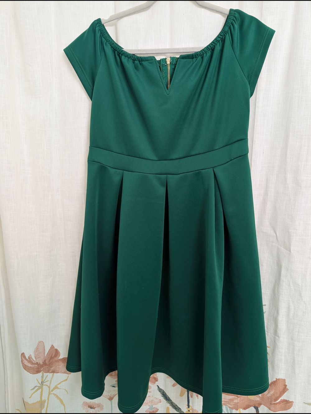 Emerald Green Fit & Flare Dress Off Shoulder Cap Sleeve XL